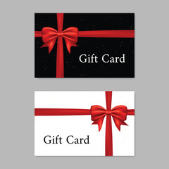 Gift card template with bow and ribbon. Gift voucher design. Vector Illustration