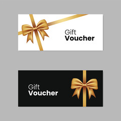 Gift card template with bow and ribbon. Gift voucher design. Vector Illustration