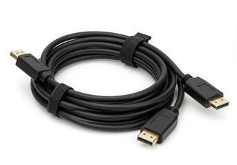 Black displayport cable isolated on white background