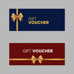 Gift card template with bow and ribbon. Gift voucher design. Vector Illustration