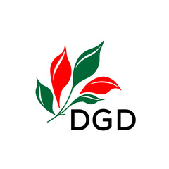 DGD Modern Leaf Logo Design with Red and Green Colors, DGD Later Logo, Nature Inspired Minimalist Logo Template, Professional Plant Logo for Business Branding.
