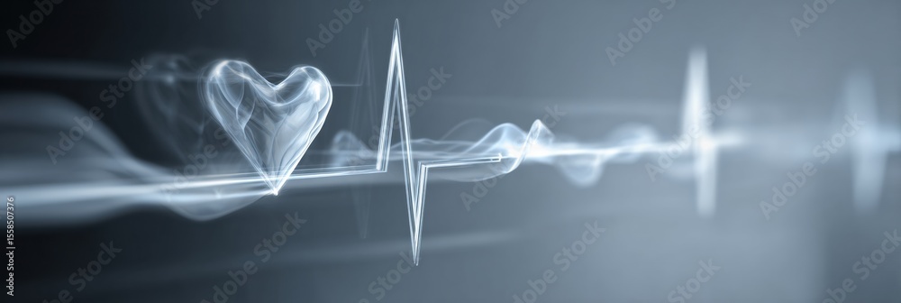 Poster Heart Monitor Screen Displaying Heartbeat Patterns Over a Calming Abstract Background, Symbolizing Life and Wellness in a Modern Healthcare Setting