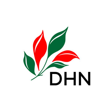 DHN Modern Leaf Logo Design with Red and Green Colors, DHN Later Logo, Nature Inspired Minimalist Logo Template, Professional Plant Logo for Business Branding.
