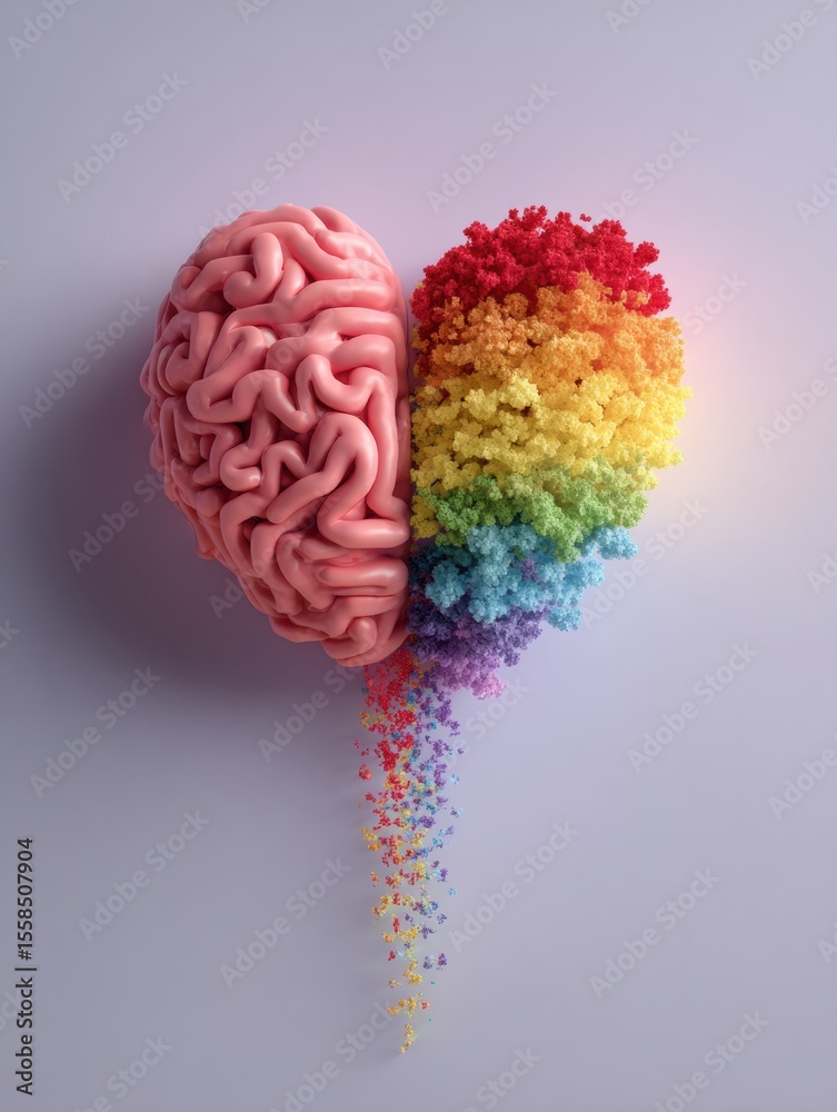 Aufkleber Creative Representation of Neurodiversity Showcasing a Colorful Flow From Brain to Heart Symbolizing Emotional Expression
