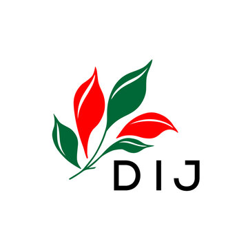 DIJ Modern Leaf Logo Design with Red and Green Colors, DIJ Later Logo, Nature Inspired Minimalist Logo Template, Professional Plant Logo for Business Branding.
