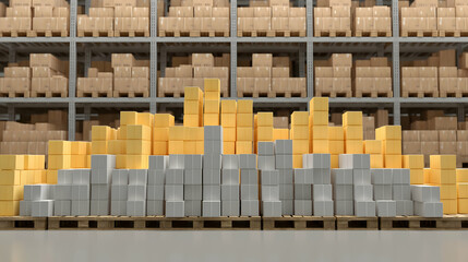 Warehouse shelves stacked with organized cardboard boxes and packages, showing efficient storage and inventory management.