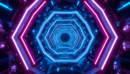 Futuristic Neon Tunnel with Vibrant Blue and Pink Light Effects