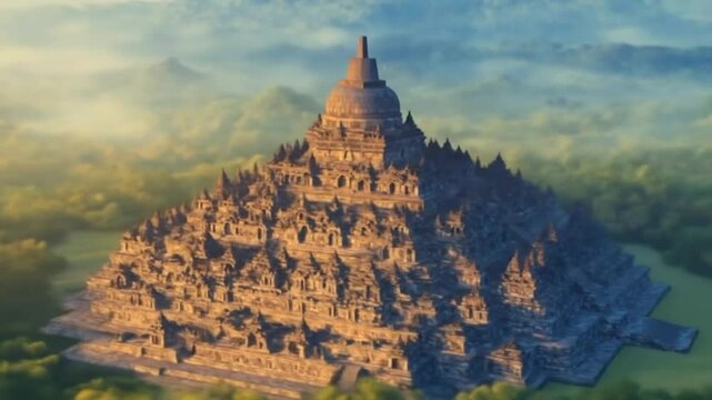Borobudur Temple in Early Morning Light &ndash; Peaceful Looping Animation for Heritage Themes