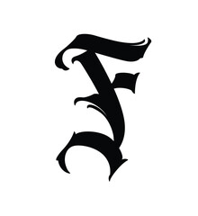 Letter in the Gothic style. Vector. Alphabet. Calligraphy and lettering. Medieval Latin letter. Logo for the company. Monogram. Elegant font for tattoo.