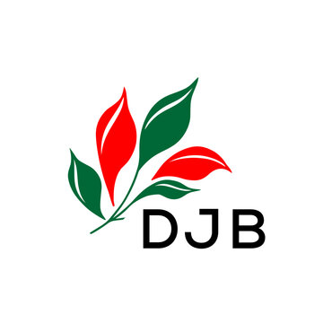 Modern Leaf Logo Design with Red and Green Colors, DJB Later Logo, Nature Inspired Minimalist Logo Template, Professional Plant Logo for Business Branding.
