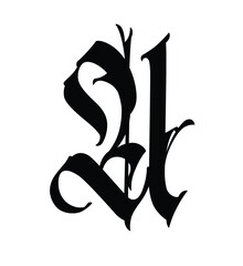 Letter in the Gothic style. Vector. Alphabet. Calligraphy and lettering. Medieval Latin letter. Logo for the company. Monogram. Elegant font for tattoo.