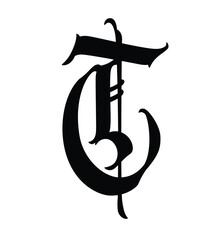 Letter in the Gothic style. Vector. Alphabet. Calligraphy and lettering. Medieval Latin letter. Logo for the company. Monogram. Elegant font for tattoo.