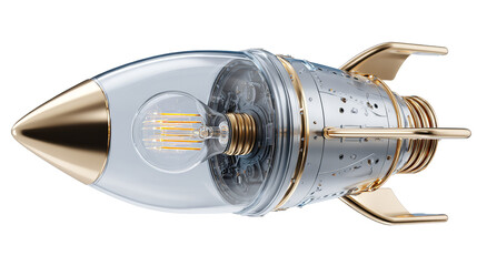 A rocket ship of bright ideas taking flight powered by imagination on transparent background