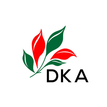 DKA Modern Leaf Logo Design with Red and Green Colors, DKA Later Logo, Nature Inspired Minimalist Logo Template, Professional Plant Logo for Business Branding.
