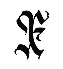 Letter in the Gothic style. Vector. Alphabet. Calligraphy and lettering. Medieval Latin letter. Logo for the company. Monogram. Elegant font for tattoo.