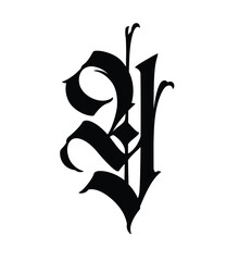 Letter y, in the Gothic style. Vector. Alphabet. Calligraphy and lettering. Medieval Latin letter. Logo for the company. Monogram. Elegant font for tattoo.