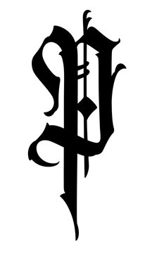 Letter p, in the Gothic style. Vector. Alphabet. Calligraphy and lettering. Medieval Latin letter. Logo for the company. Monogram. Elegant font for tattoo.