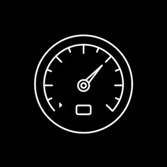 Speedometer Icon on Black Background: A minimalist and modern speedometer icon is captured with its needle pointing to a precise measurement, ideal for designs related to velocity, speed.