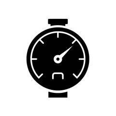 Gauge Icon: Simple black and white icon of a gauge, representing measurement, speed, or performance. Perfect for dashboards, interfaces, or infographics.