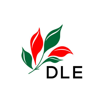 DLE Modern Leaf Logo Design with Red and Green Colors, DLE Later Logo, Nature Inspired Minimalist Logo Template, Professional Plant Logo for Business Branding.
