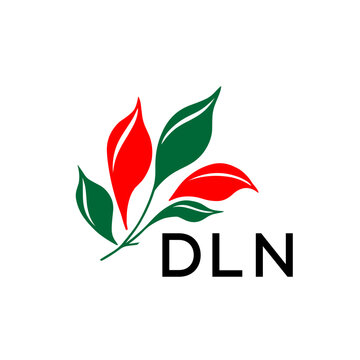 DLN Modern Leaf Logo Design with Red and Green Colors, DLN Later Logo, Nature Inspired Minimalist Logo Template, Professional Plant Logo for Business Branding.
