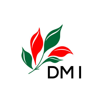 DMI Modern Leaf Logo Design with Red and Green Colors, DMI Later Logo, Nature Inspired Minimalist Logo Template, Professional Plant Logo for Business Branding.

