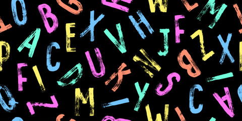 Seamless pattern with capital hand drawn letters. Endless background with alphabet. Wallpaper. Vector.