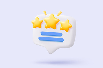 3d bubble rating stars for best excellent services rating for satisfaction. Review for quality customer rating feedback from client employee, product review. 3d star icon vector render illustration