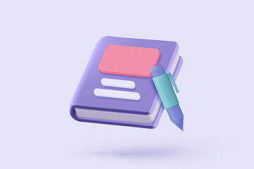 3d clipboard task management todo check list with pen, work on project plan, fast progress concepts, books assignment and exam checklist icon. 3d textbook stationery icon vector render illustration