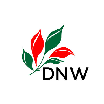 DNW Modern Leaf Logo Design with Red and Green Colors, DNW Later Logo, Nature Inspired Minimalist Logo Template, Professional Plant Logo for Business Branding.
