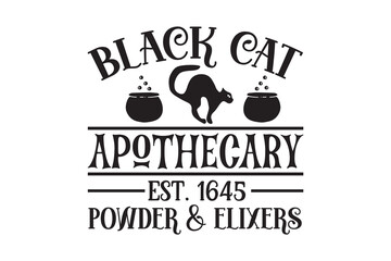 Black Cat Apothecary – Vintage Potion Label Halloween Sign Typography SVG Design