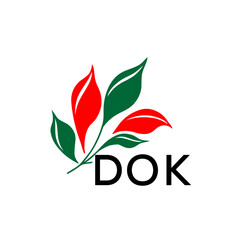 DOK Modern Leaf Logo Design with Red and Green Colors, DOK Later Logo, Nature Inspired Minimalist Logo Template, Professional Plant Logo for Business Branding.
