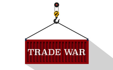 Trade war. Dock crane and cargo sea container for loading and unloading cargo containers.