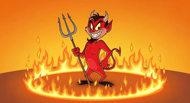 Cartoon Devil with Pitchfork