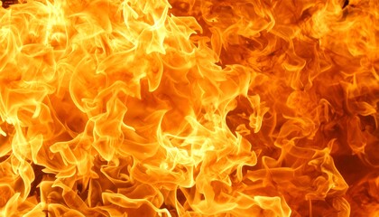 Closeup of vibrant orange flames with fire texture, and burning heat and abstract energy.