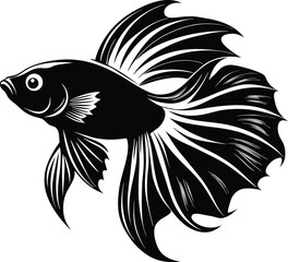 Betta fish silhouette, elegant fish icon, aquatic illustration