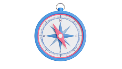 3d rendered compass illustration showing directional guidance and navigation in a modern style isolated on solid white Png