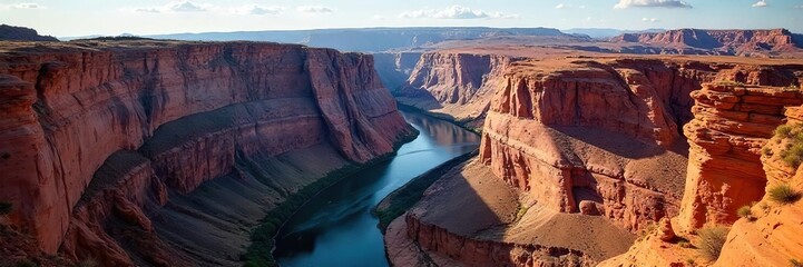 Majestic Grand Canyon Colorado River Carving Through Layered Rock, Dramatic Shadows, Breathtaking Vista of Natural Erosion