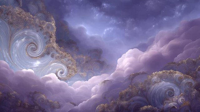 Fantasy universe scene with spiraling copper filigree and purple void