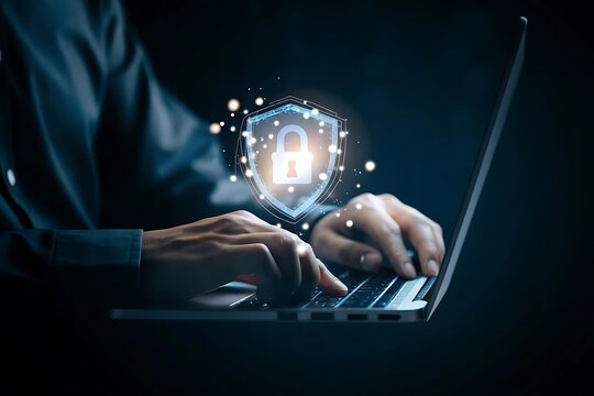 Cybersecurity and privacy concepts to protect data and encryption, secure internet network security technology. Businessman protecting personal data by Lock icon of cyber security.security and privacy