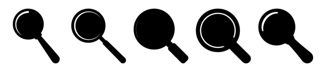 A series of magnifying glass icons in silhouette on a white background