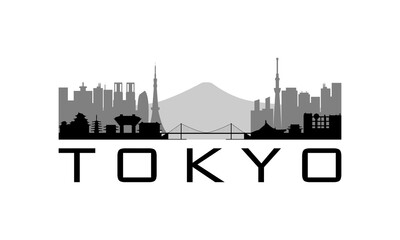 Fototapeta premium Vector silhouette of Tokyo skyline with famous landmarks, modern skyscrapers, temples, and bridges. Clean flat design ideal for travel posters, editorial, presentations, and creative projects.
