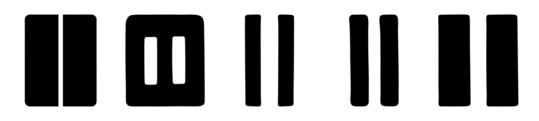 Multiple stylized pause icons arranged horizontally against a white background