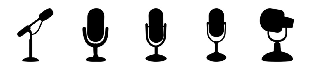 Collection of different microphone silhouette vector illustrations for recording purposes