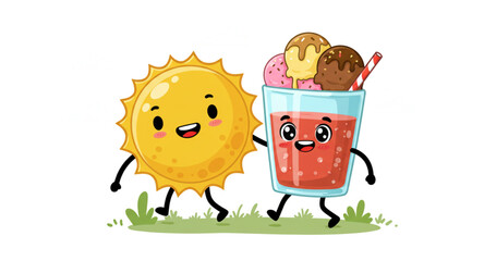 Kawaii illustration of sun and ice cream