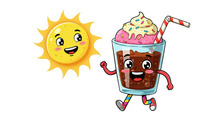 Kawaii illustration of sun and ice cream