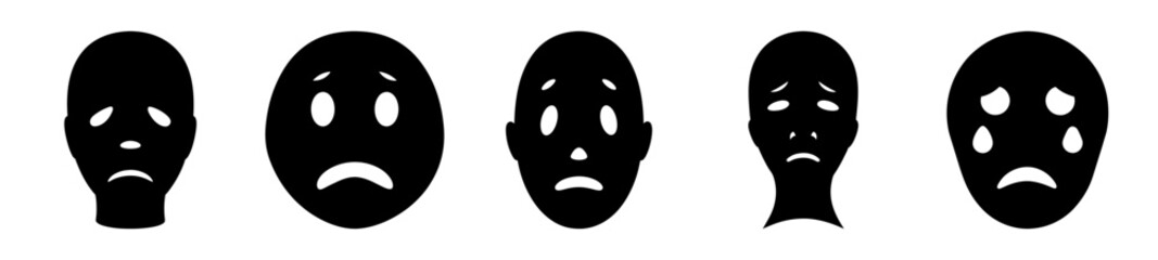 Fototapeta premium A series of stylized sad black faces exhibiting various emotions of sorrow