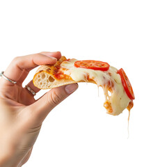 hand holding pizza ON PNG BACKGROUND.