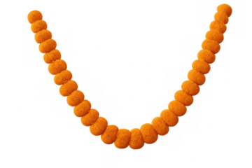 Vibrant orange garland arcing elegantly, curving in delicate parabolic shape against transparent backdrop for holiday decor