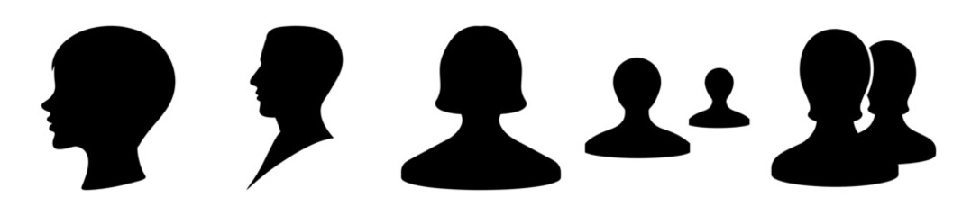 Silhouette Crowd Study Featuring Diverse Head Shapes on a White Background